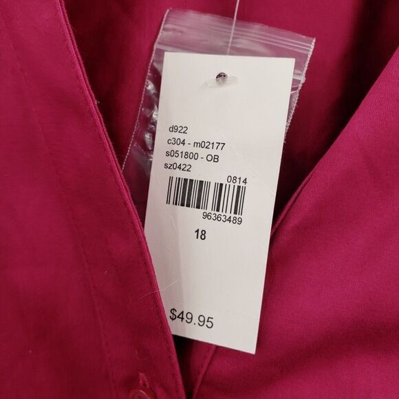 Lane Bryant 18 Purple Button Up Blouse Womens Plus Cotton Blend Stretch Top - Picture 6 of 10